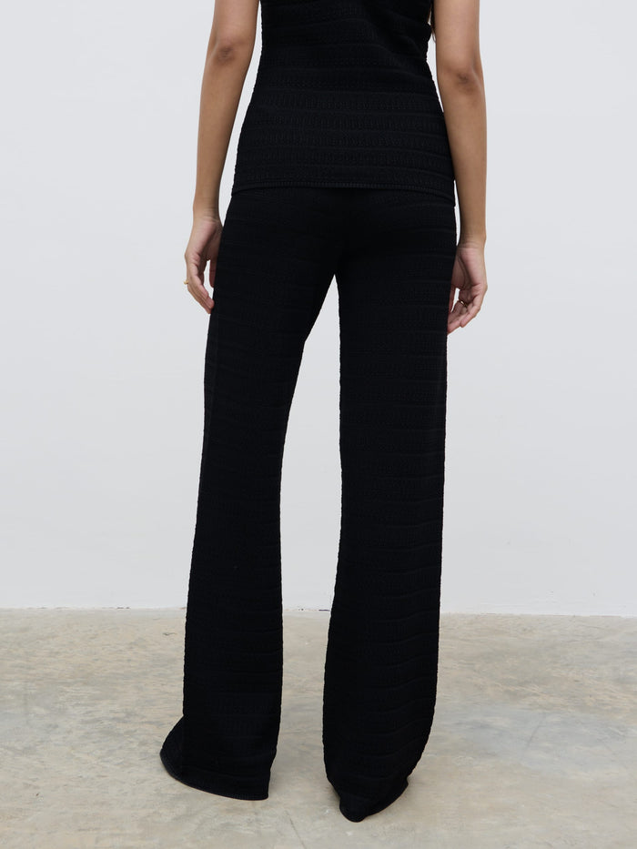 Candy Is 5'6" & Wears Size UK S|Bridget Crochet Knit Trousers - Black
