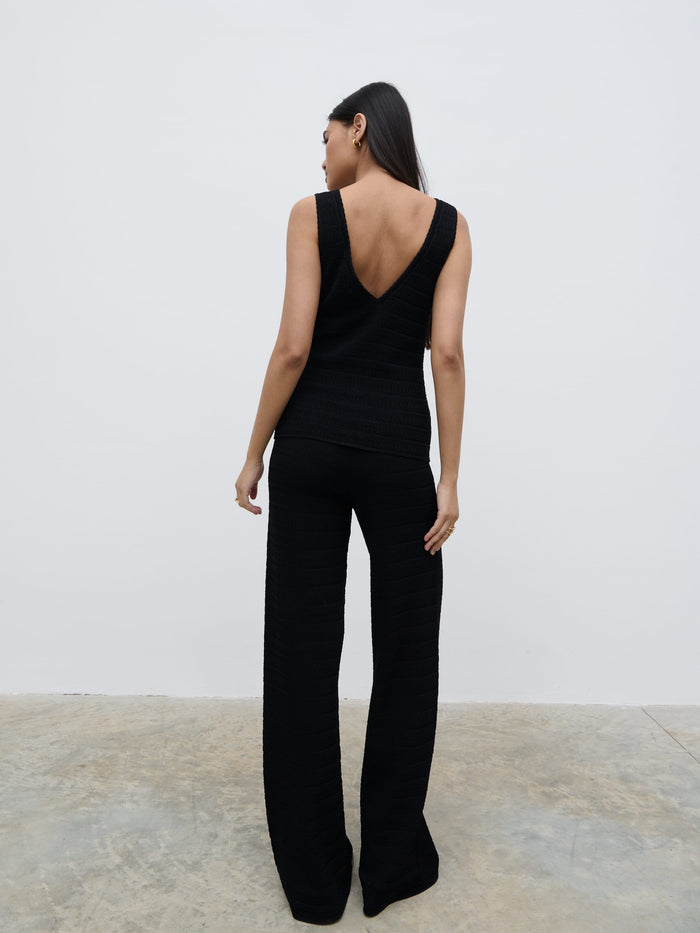 Candy Is 5'6" & Wears Size UK S|Bridget Crochet Knit Trousers - Black