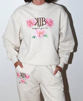 Bronze Embroidered KJB Flower Crewneck in Creme - Kalifornia Jean Bar