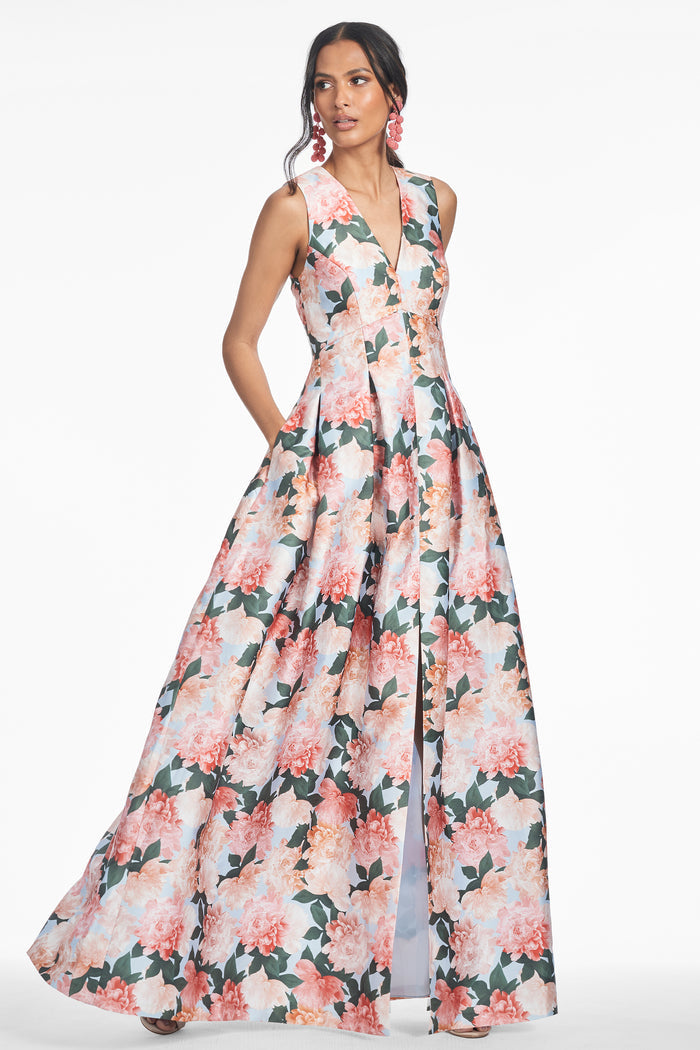 BROOKE GOWN - PEACH PEONIES - FINAL SALE
