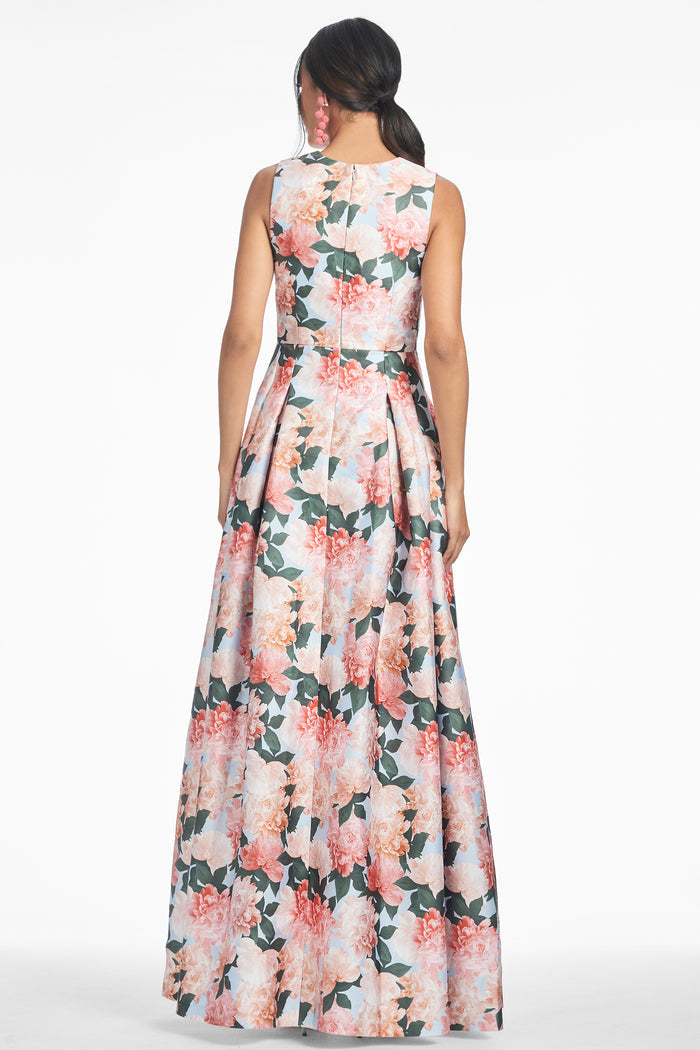 BROOKE GOWN - PEACH PEONIES - FINAL SALE