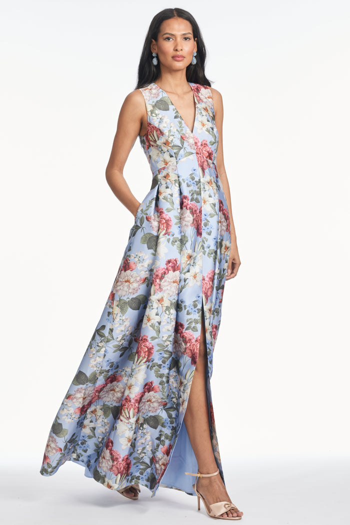 BROOKE POWDER BLUE FLORAL MIKADO BALL GOWN - FINAL SALE