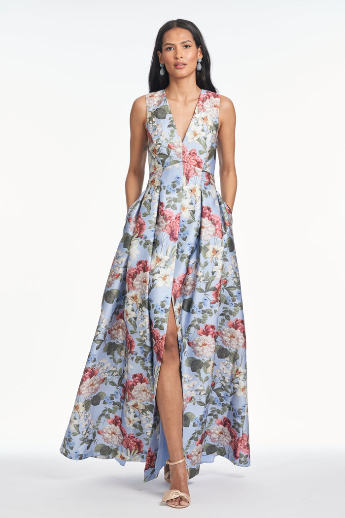 BROOKE POWDER BLUE FLORAL MIKADO BALL GOWN - FINAL SALE