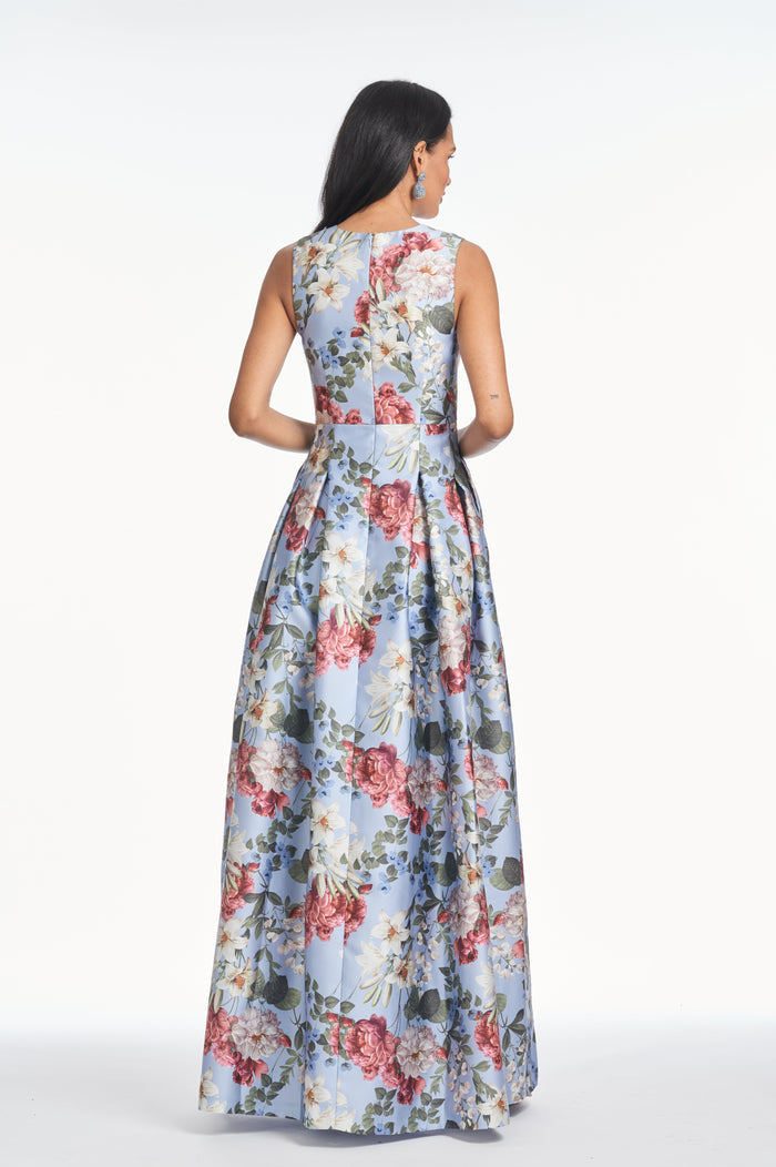 BROOKE POWDER BLUE FLORAL MIKADO BALL GOWN - FINAL SALE