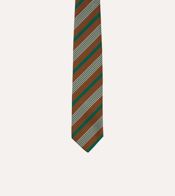 Brown, Green and White Multi Stripe Mogador Silk Tipped Tie