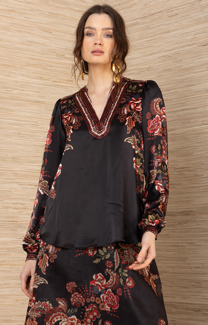 Brylee Silk Top, color-Black