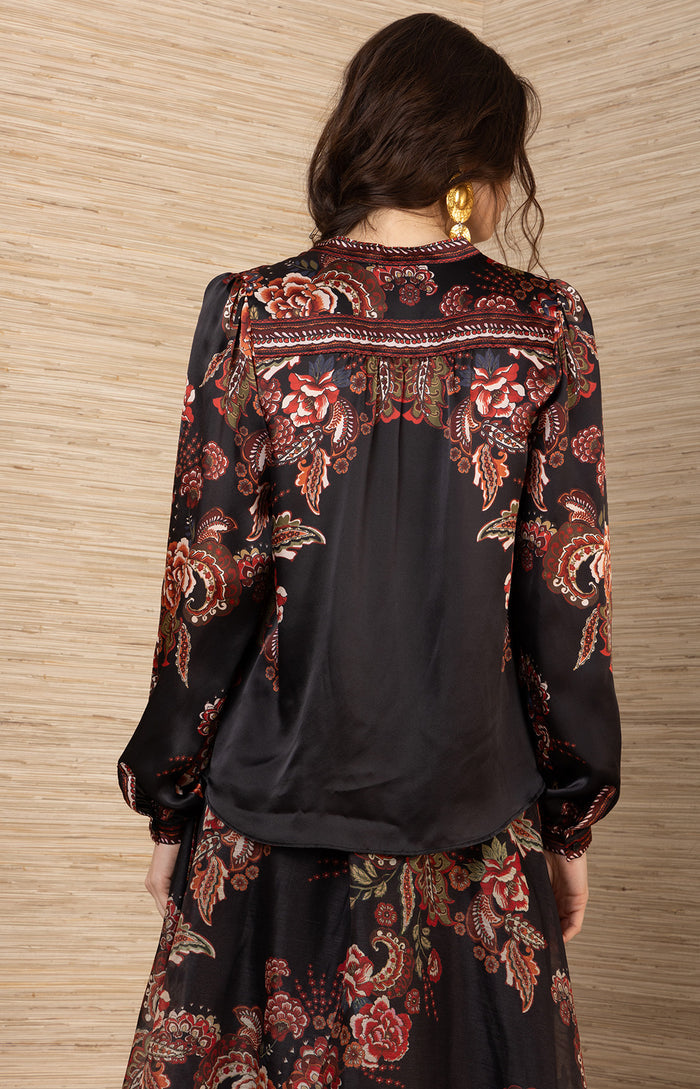 Brylee Silk Top, color-Black