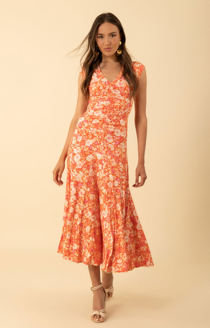Brynn Shirred Jersey Dress, color_orange