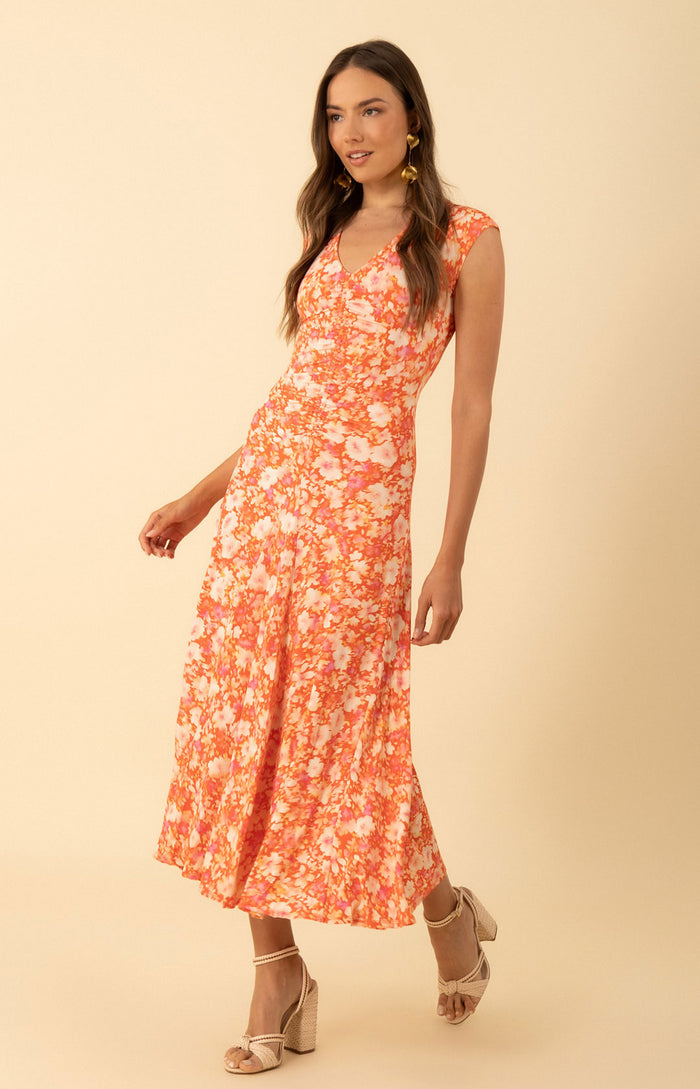 Brynn Shirred Jersey Dress, color_orange