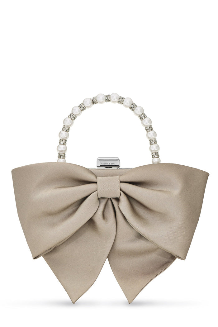BUBBLY BEIGE MIKADO EVENING CLUTCH BAG