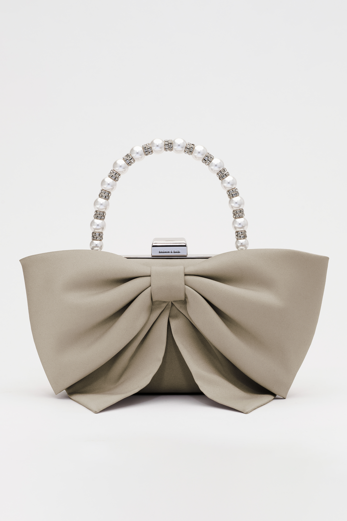 BUBBLY BEIGE MIKADO EVENING CLUTCH BAG
