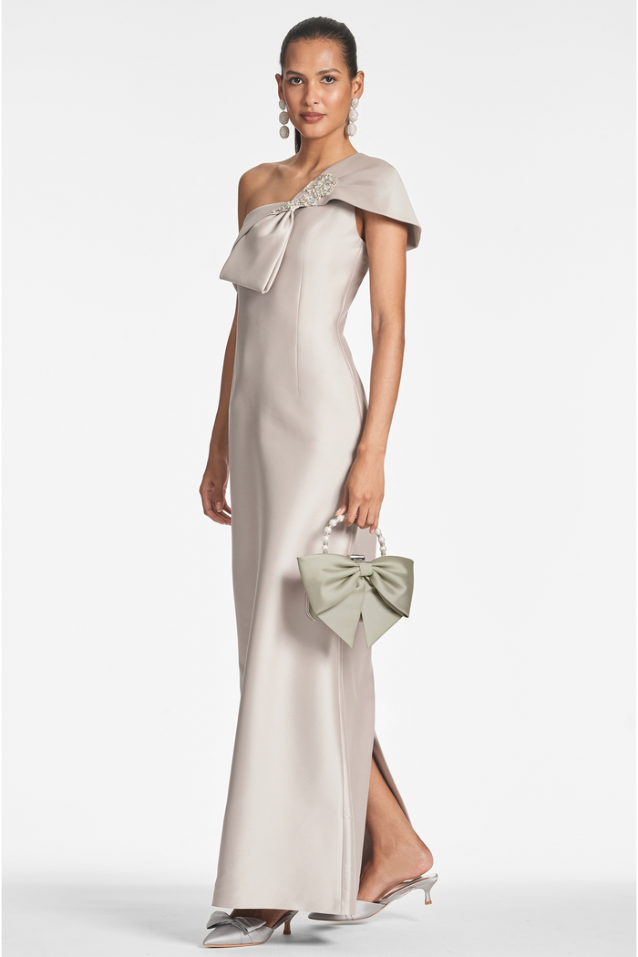 BUBBLY BEIGE MIKADO EVENING CLUTCH BAG