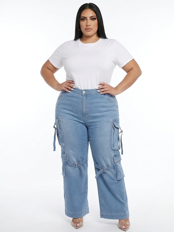 Buckle Up Plus Size Stretch Cargo Jeans