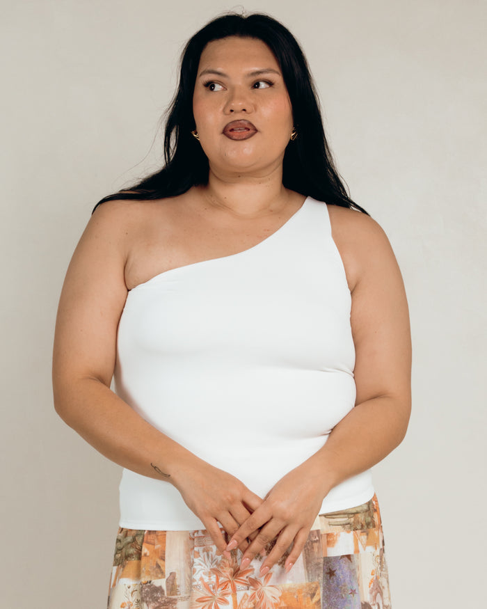 Butter One Shoulder Top in White - Size Inclusive Basics - The Lullaby Club