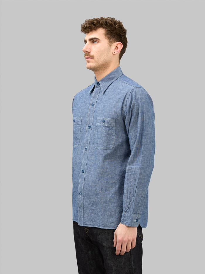 buzz ricksons blue chambray work shirt indigo relaxed side fit