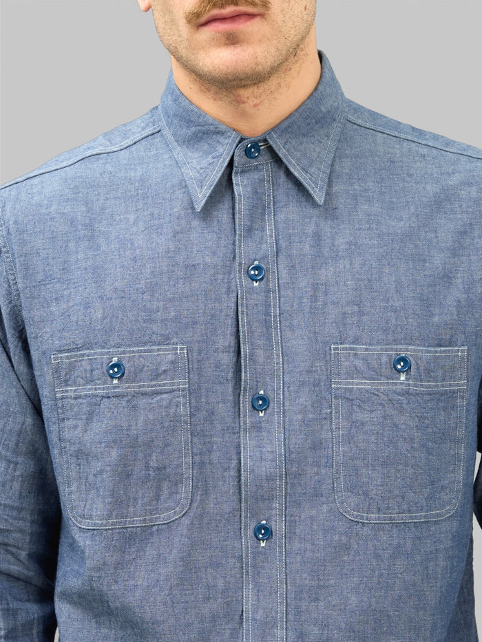buzz ricksons blue chambray work shirt indigo relaxed  chest