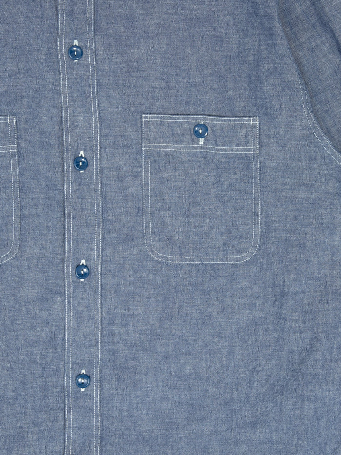 buzz ricksons blue chambray work shirt indigo pocket