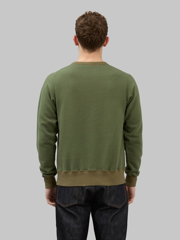 buzz ricksons freedom sleeve 13oz tubular sweatshirt olive  back look
