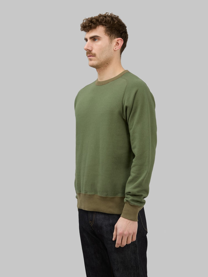 buzz ricksons freedom sleeve 13oz tubular sweatshirt olive side look