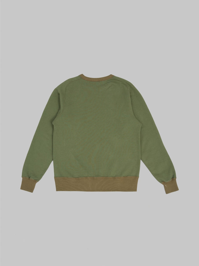 buzz ricksons freedom sleeve 13oz tubular sweatshirt olive back