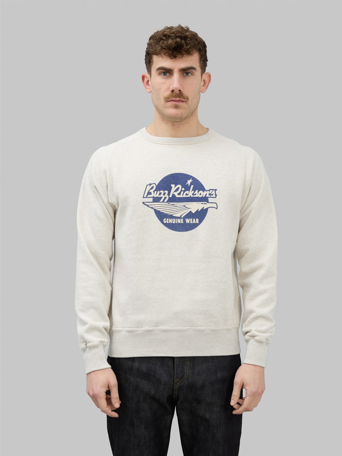 buzz ricksons freedom sleeve sweatshirt logo grey front look