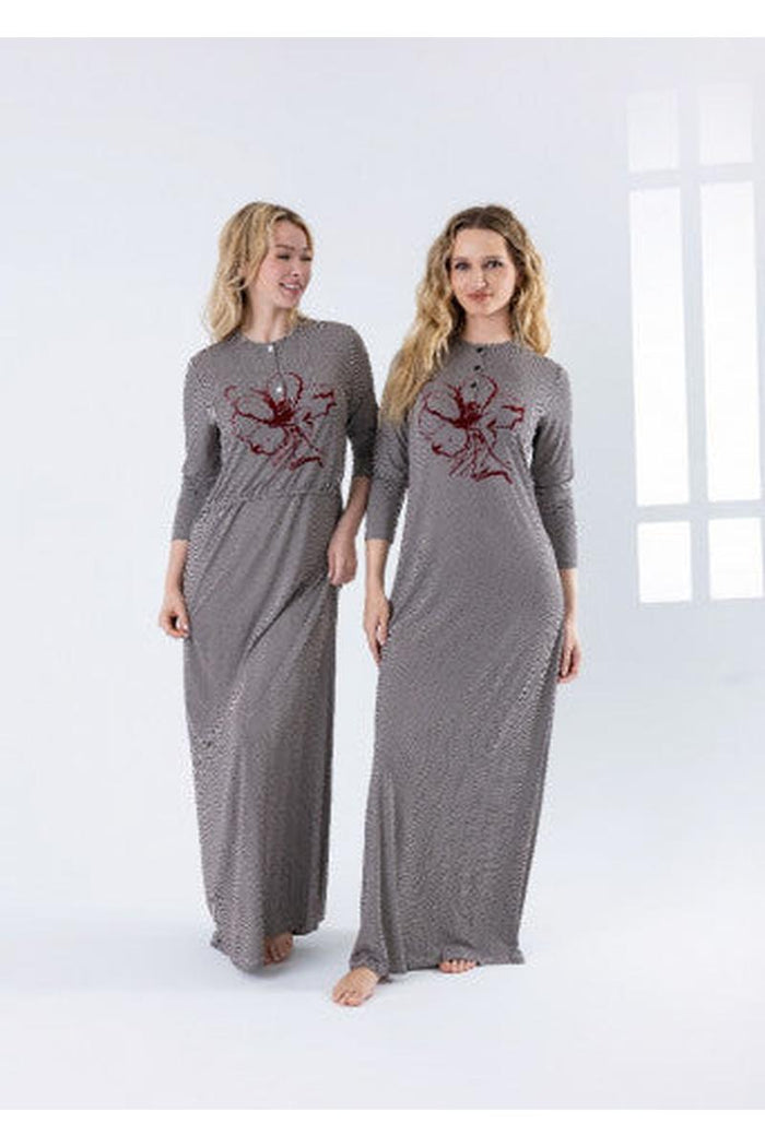 BW print with outlined magenta floral Nightgown N5136  SS25