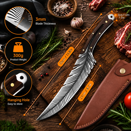 Professional Boning Knife, High Carbon Steel Ultra Sharp Meat Knife with Wooden Handle & Protective Sheath