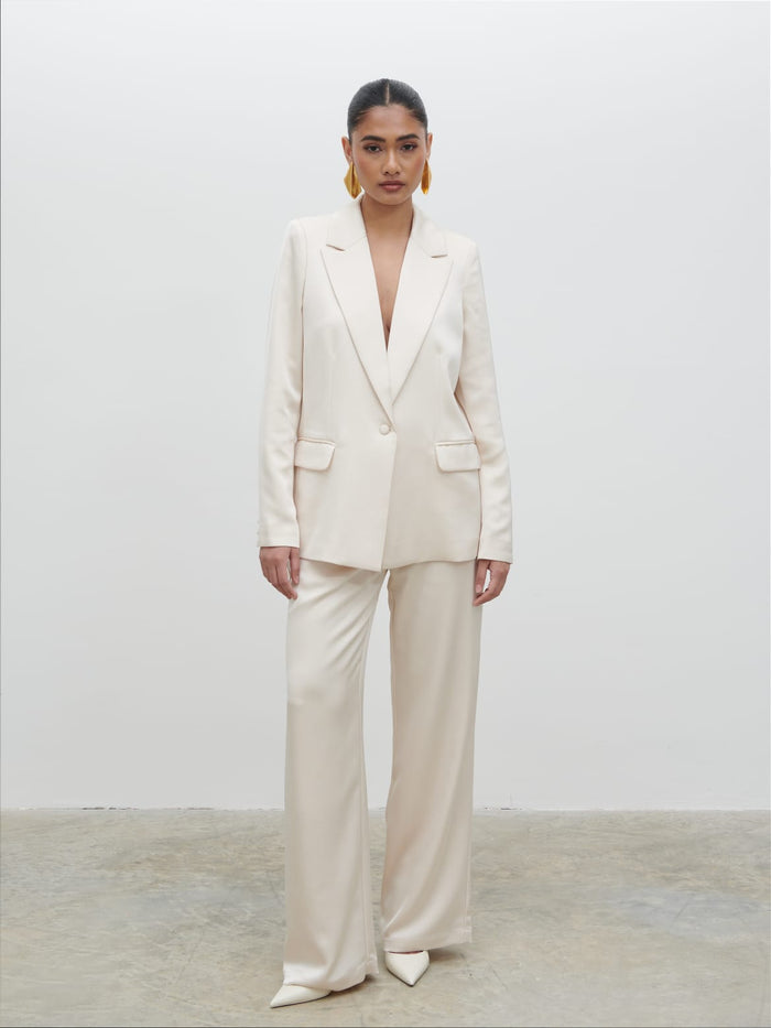 Callie Satin Suit Jacket - Ivory