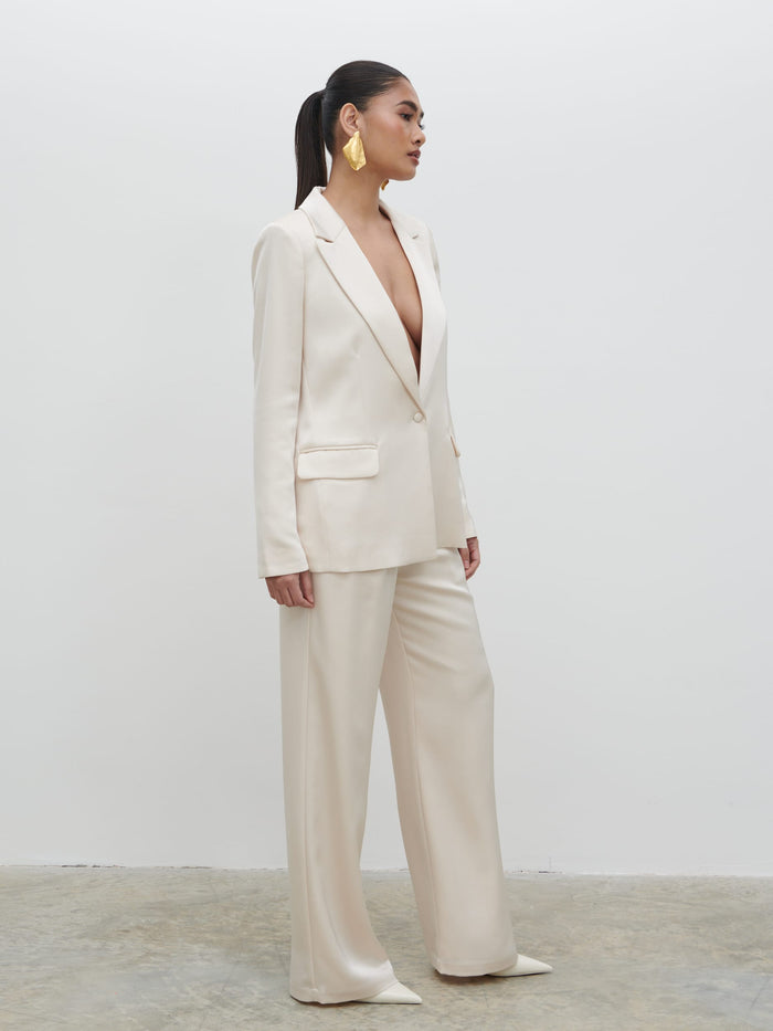 Callie Satin Suit Jacket - Ivory