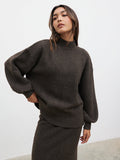 Lana is 5.9.5" & Wears Size UK S|Camille Balloon Sleeve Knit Jumper - Bark
