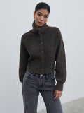 Bianca Is 5'9" & Wears Size UK XS|Camille High Neck Knit Cardigan - Bark