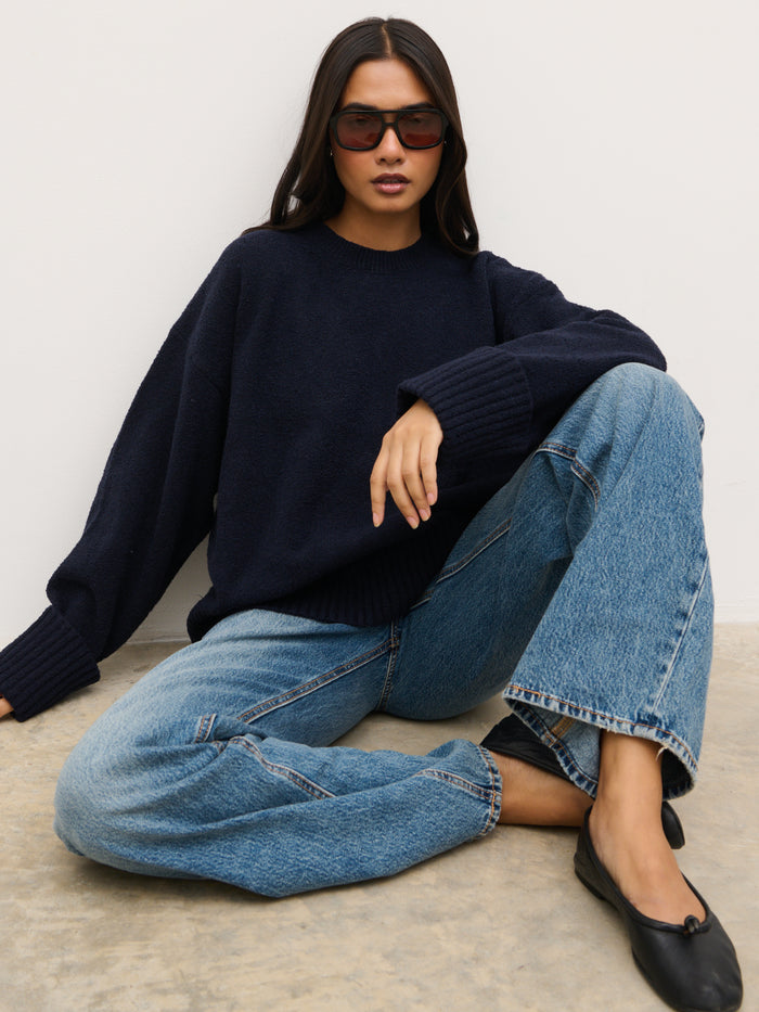 Camille Oversized Borg Jumper - Navy