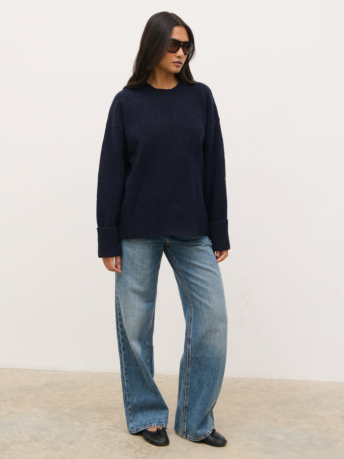 Camille Oversized Borg Jumper - Navy