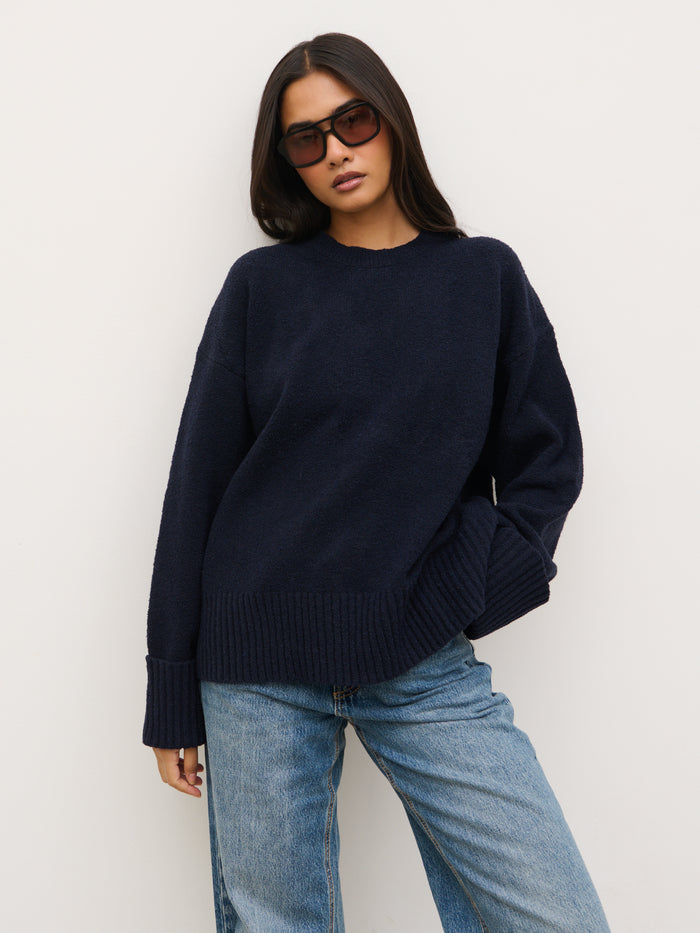 Camille Oversized Borg Jumper - Navy