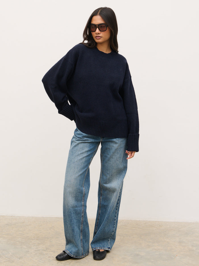 Camille Oversized Borg Jumper - Navy