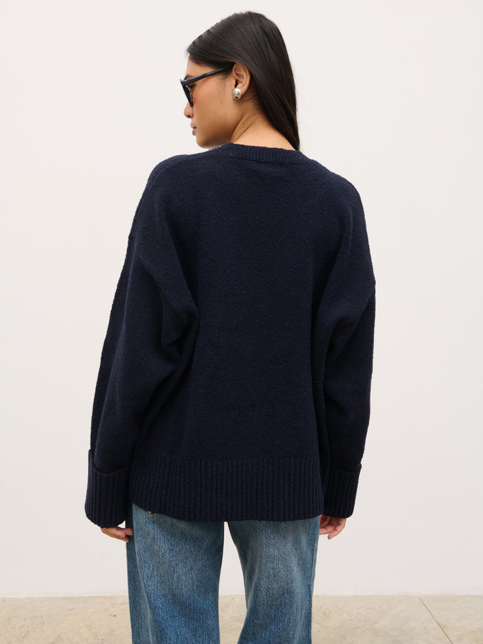 Camille Oversized Borg Jumper - Navy