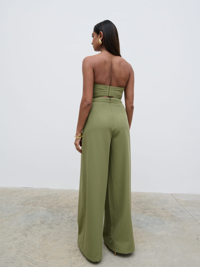 Sachi Is 5’7” & Wears Size UK 8|Campbell Bandeau Jumpsuit - Olive