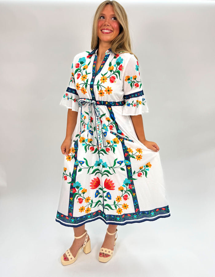 Cape Midi Dress Fiore White Placement