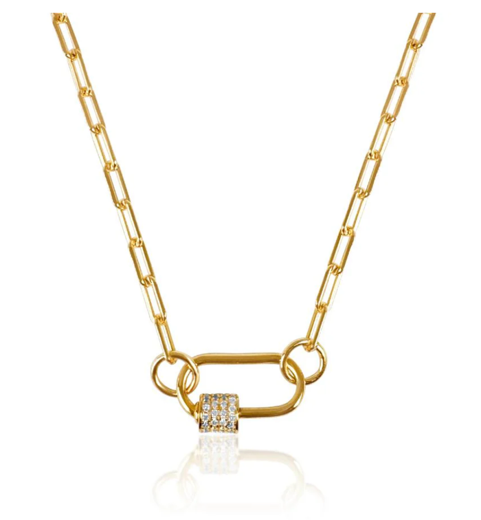 Carabiner Paperclip Charm Necklace -Gold