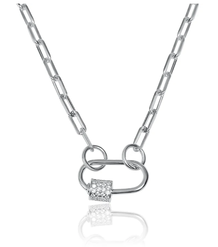 Carabiner Paperclip Charm Necklace -Gold