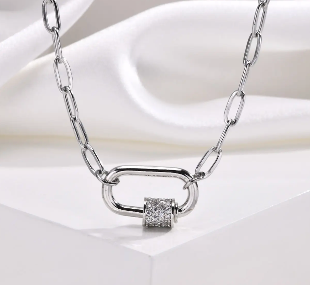 Carabiner Paperclip Charm Necklace -Gold