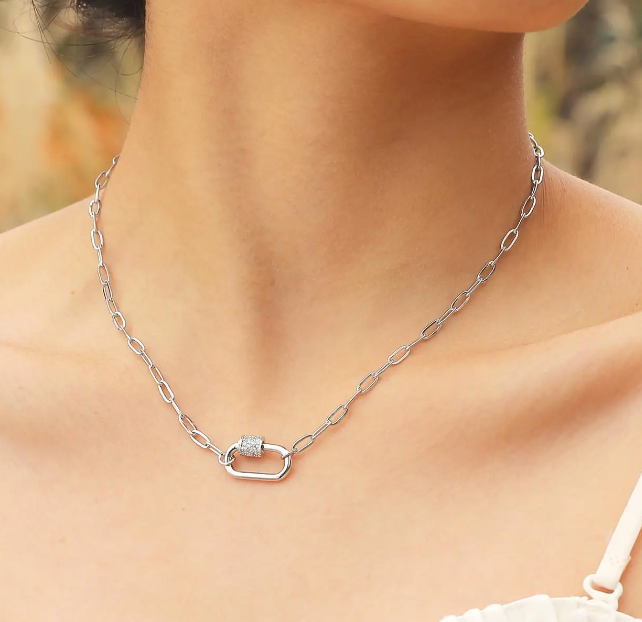 Carabiner Paperclip Charm Necklace -Gold