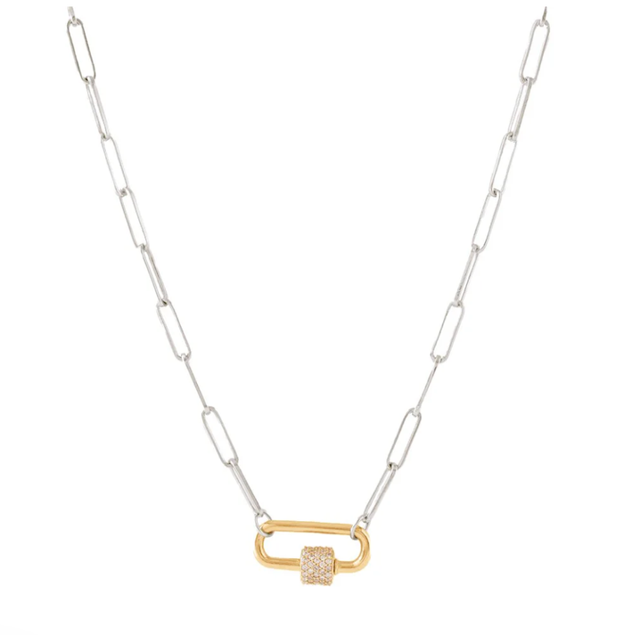 Carabiner Paperclip Charm Necklace -Gold
