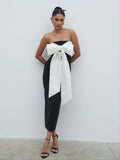 Candy Is 5'6" & Wears Size UK 8|Carena Extreme Bow Midaxi Dress - Black and Cream