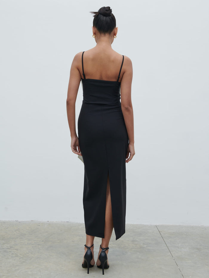 Candy Is 5'6" & Wears Size UK 8|Carena Extreme Bow Midaxi Dress - Black and Cream