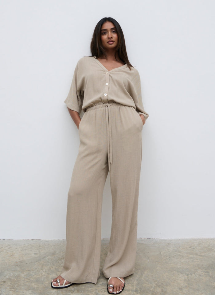 Sachi Is 5’7” & Wears Size UK 8|Carey Easywear Jumpsuit - Stone
