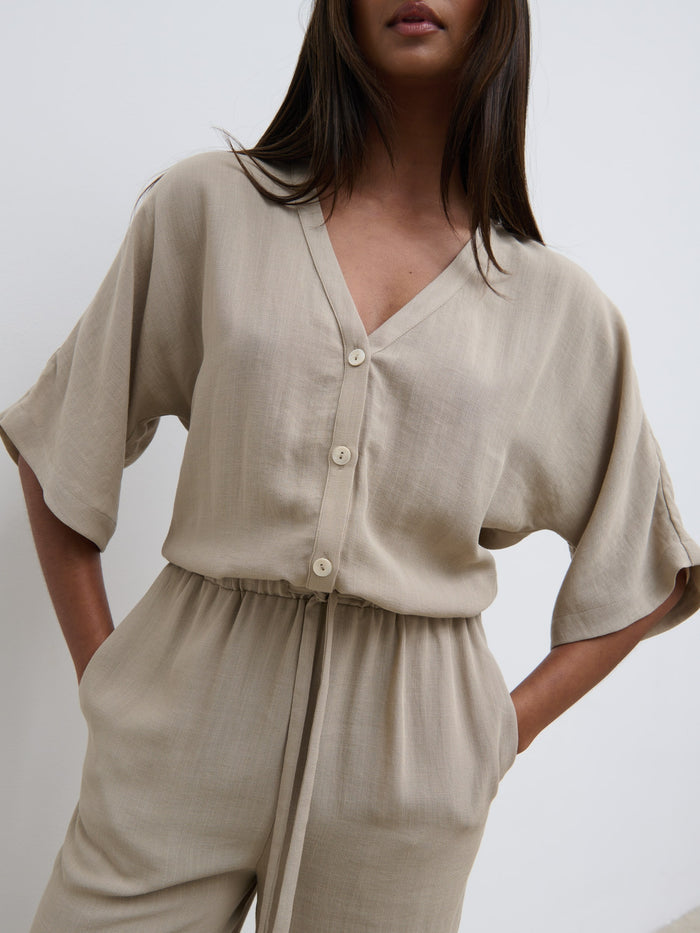 Sachi Is 5’7” & Wears Size UK 8|Carey Easywear Jumpsuit - Stone