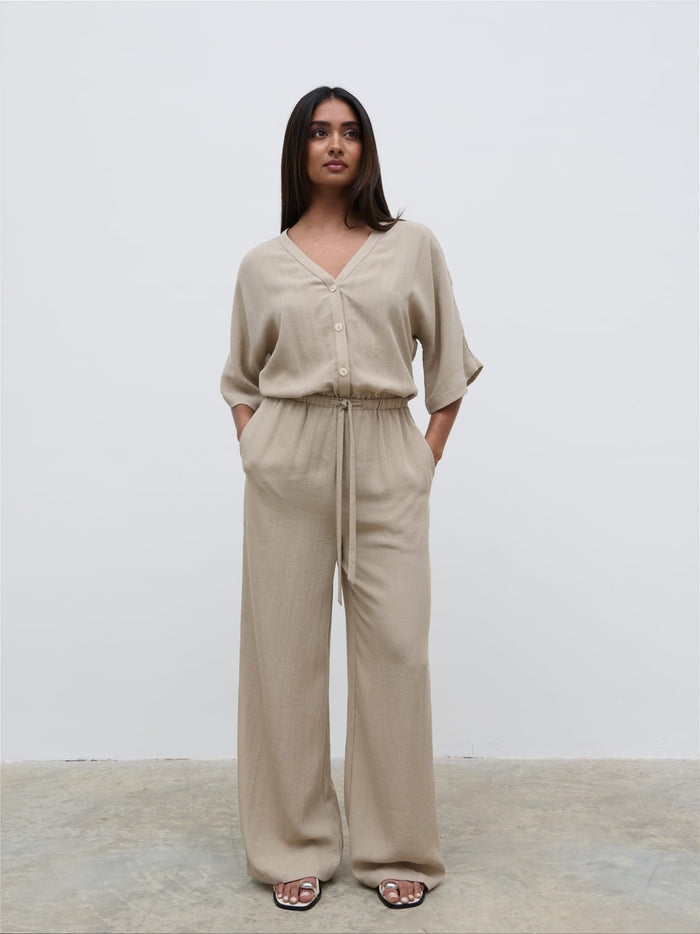 Sachi Is 5’7” & Wears Size UK 8|Carey Easywear Jumpsuit - Stone
