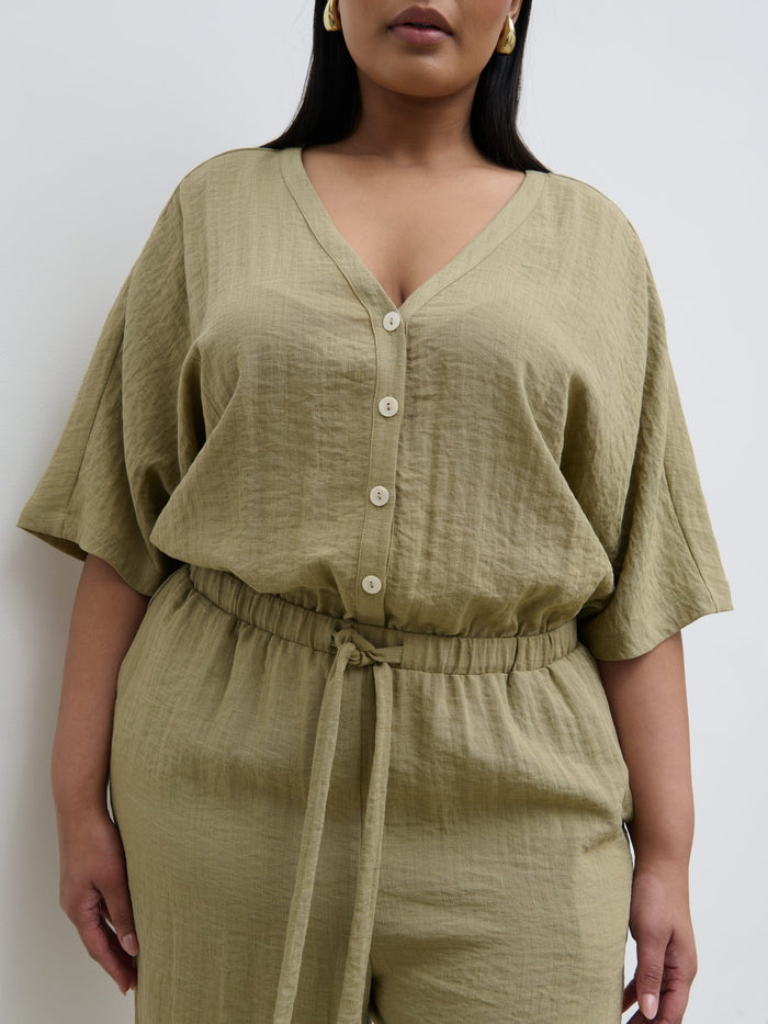 Souki Is 5'8" & Wears Size UK 18|Carey Easywear Jumpsuit Curve - Olive