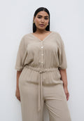 Souki Is 5'8" & Wears Size UK 18|Carey Easywear Jumpsuit Curve - Stone